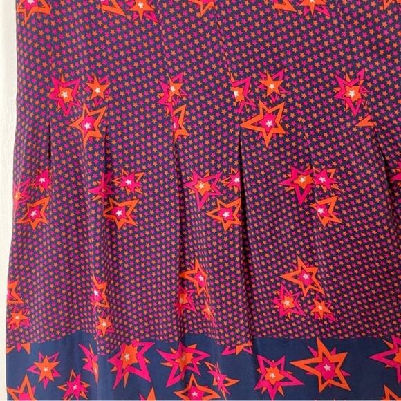 BIMBA&LOLA Skirt EU 40/M Silk Stars A-Line Pleated Silver Hot-Pink Coral Purple - Picture 3 of 9